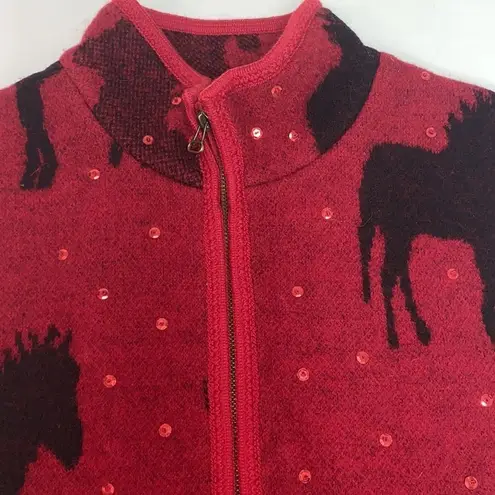 Tally Ho Wool Horse Zip Up Vest Size X Large Red