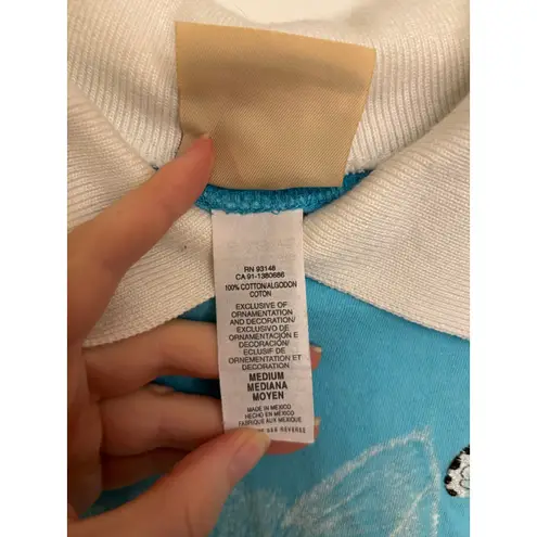 Vintage Top Stitch Morning Sun Top Womens Medium Collared Cat Butterfly Blue