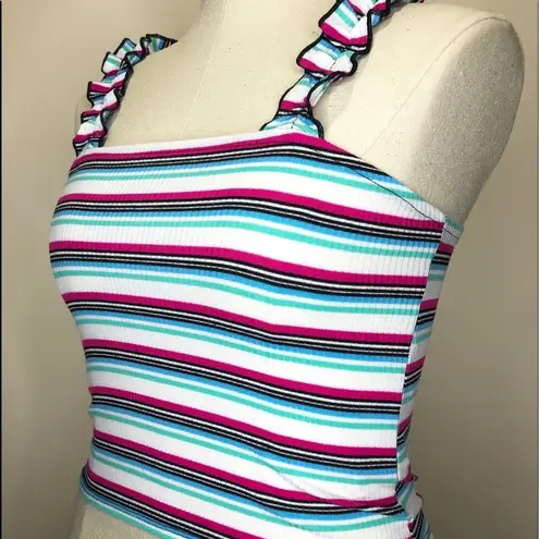 Self Esteem Striped Ruffle Strap Crop Top