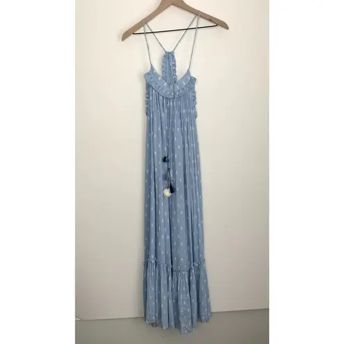 MISA Los Angeles Tassel Thale Maxi Dress Blue Womens Small