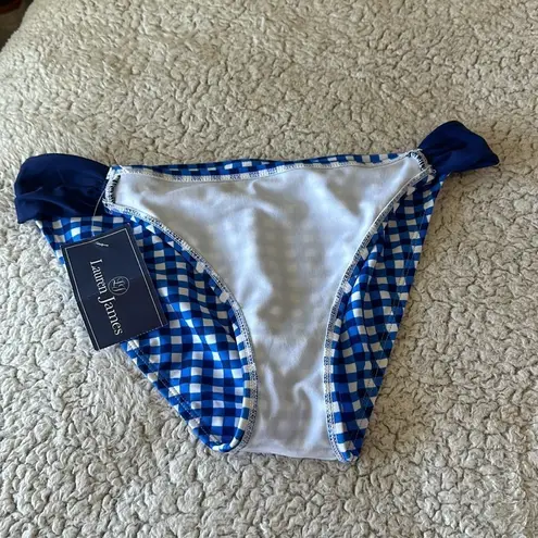 Lauren James  Women's M Blue And White Gingham Check Hipster Bikini Bottom New