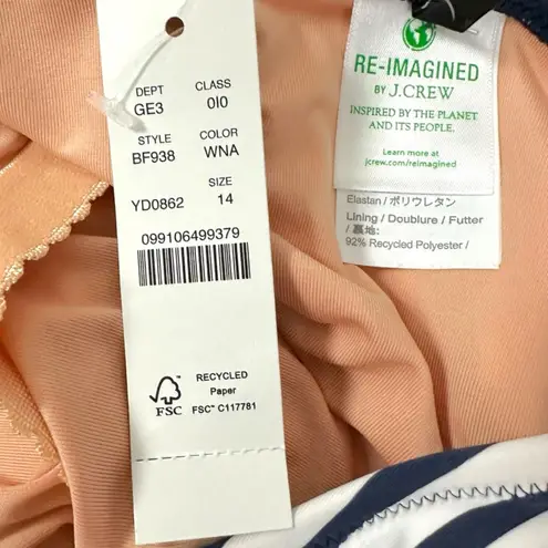 J.Crew  Ruched One Shoulder One Piece Navy White Stripe Size 14 NWT Classic