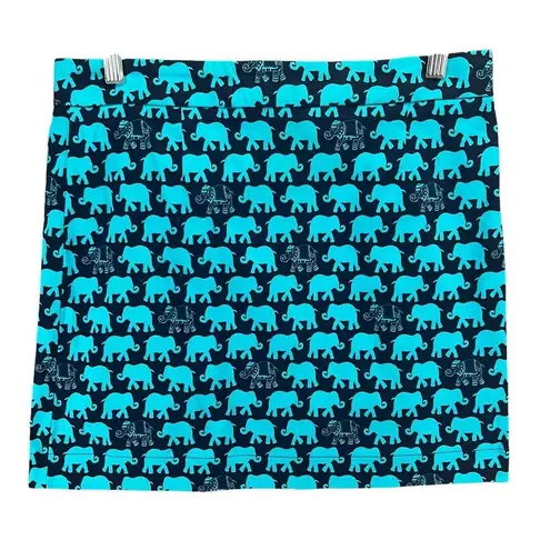 Tracy Negoshian Skirt Womens 4 Blue Teal Elephant Print Stretch Resort Coastal