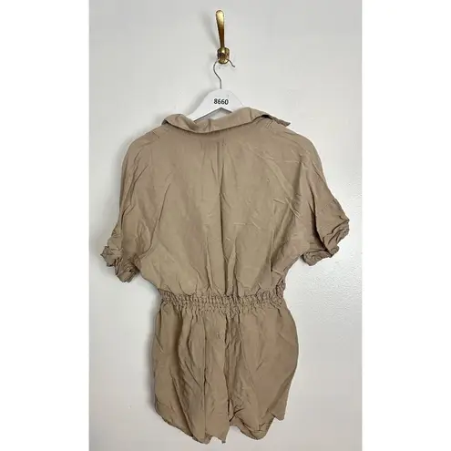 BLANK NYC  Linen Blend Button Up Romper in Tan Size Medium - Image 8