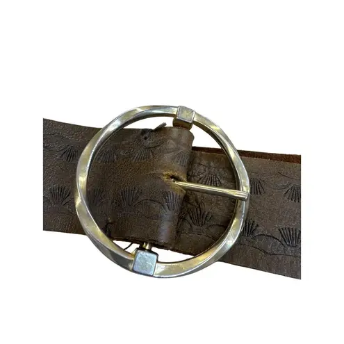 Vintage Womens Brown Leather Belt With Silver