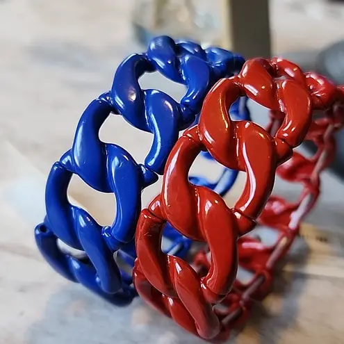 2 Chain Link Stretch Bracelet Set Red and Blue New