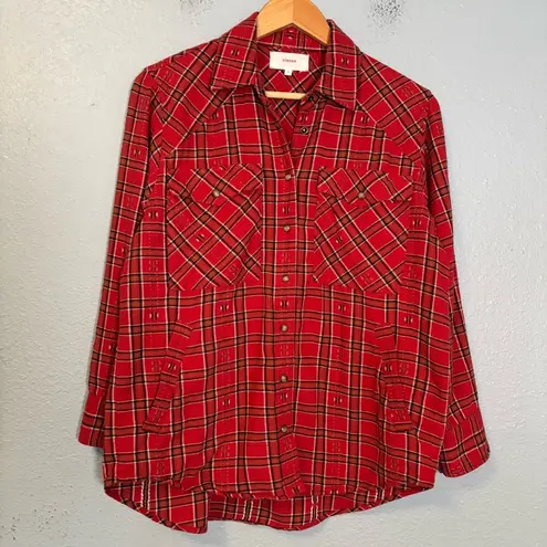 Xirena Women's Sierra Red Stone Plaid Flannel Sz XS Casual Snap Button Preppy