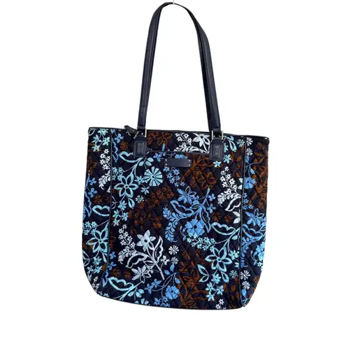 Vera Bradley Tote Bag Quilted Floral Travel Carryall Handbag Blue Brown