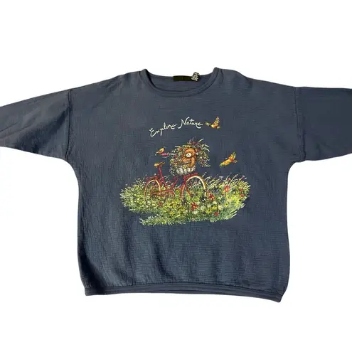 Vintage 90s Chic Explore Nature Sweatshirt Womens M/L Blue Teddy Bears Size M