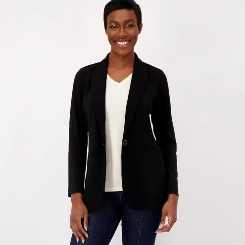 Susan Graver Solid Black LK Fusion Revere Collar Blazer Women's Size 3X Stretch