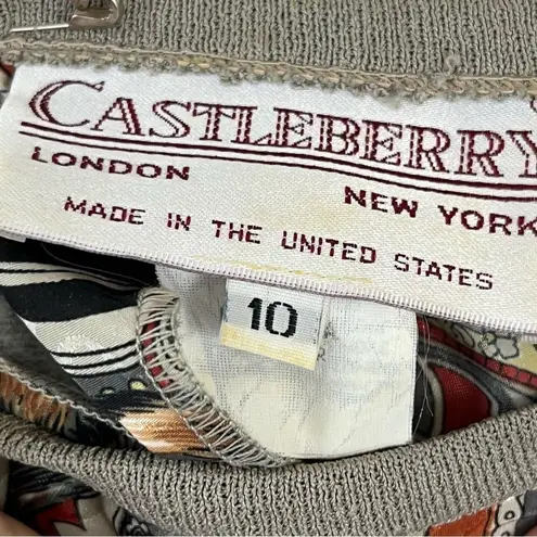 Vintage 80’s Castleberry Paisley Cat Print Knit Skirt Set Tan 10 Tan Size M