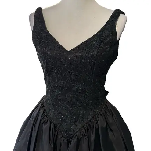 Jessica McClintock Gunne Sax  Size 3 Black Bow Back Dress Tulle Glitter Goth Prom