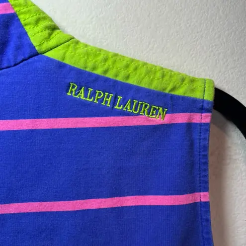 Polo Golf Ralph Lauren Women's 1/4 Zip Shirt Blue Pink Sleeveless Big Pony Large
