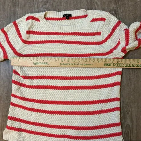 Talbots  Striped Pullover Sweater Womens Petite Large Cream Coral Stripes Preppy