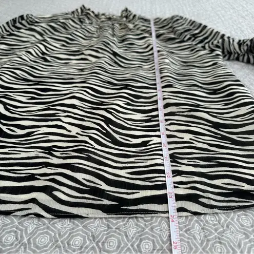 J. Crew Zebra Print Long Sleeve Mock Neck Blouse Ivory Black Lined Size M Size M