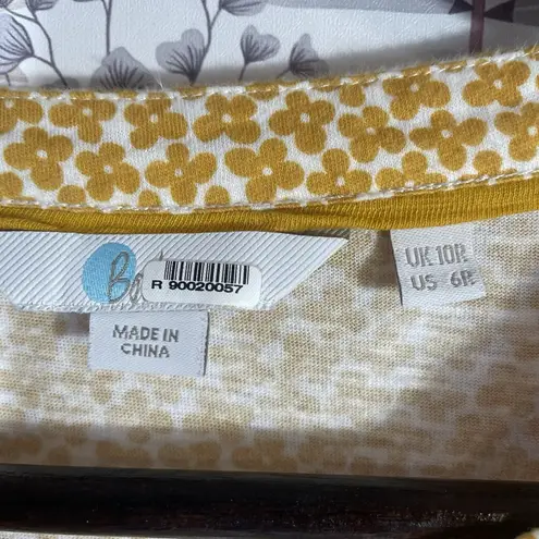Boden USA Boden Button Front Yellow Floral Top Women's 6R 3/4 Sleeve 100% Cotton