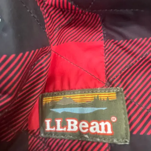 SOLD: L.L. Bean Half ZIP Buffalo Print Hooded Jacket L Petite Red/Black PREOWNED Red Size undefined