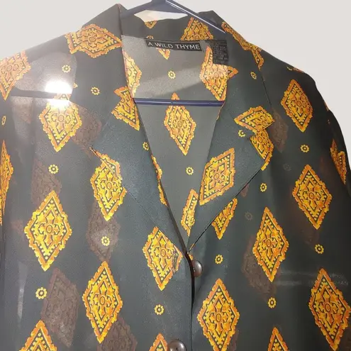 Vintage Long Duster Sheer 2X A Wild Thyme Button Down Jacket Geometric Patterns Orange Size undefined