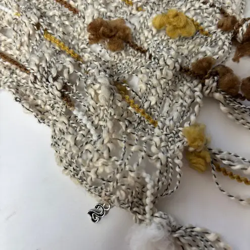 Textured Boho Tan Brown Rectangle Scarf Neutral Earthy Fairy Tassels Poms Y2K