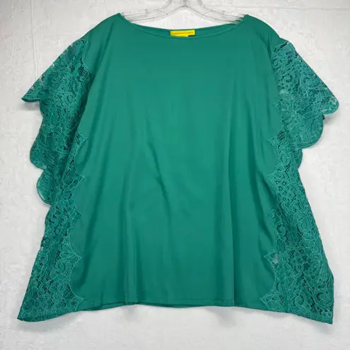 Catherine Malandrino Silk Lace Sleeve Tunic Top Green Aloe Vera Size 2