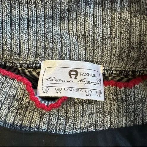 Etienne Aigner  Vintage 80s Black and Gray Patterned Boat Neck Sweater Quiet Lux