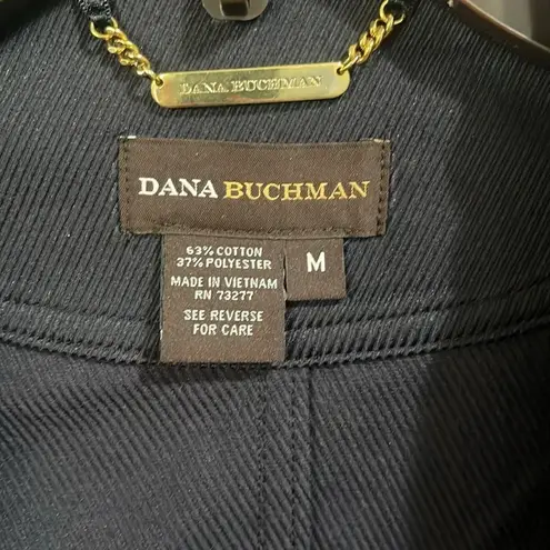 Dana Buchman Navy Cinch Waist Lightweight Jacket Gold Brass Detail Coat