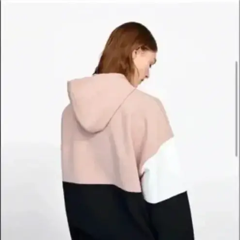 ZARA  Pink Black White Color Block Lightweight Hoodie Sweatshirt Pullover Size S