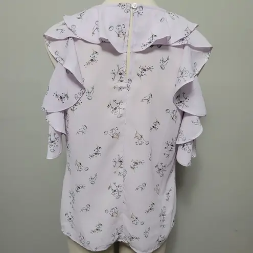 Belle Sky lavender floral ruffle cold shoulder blouse size small
