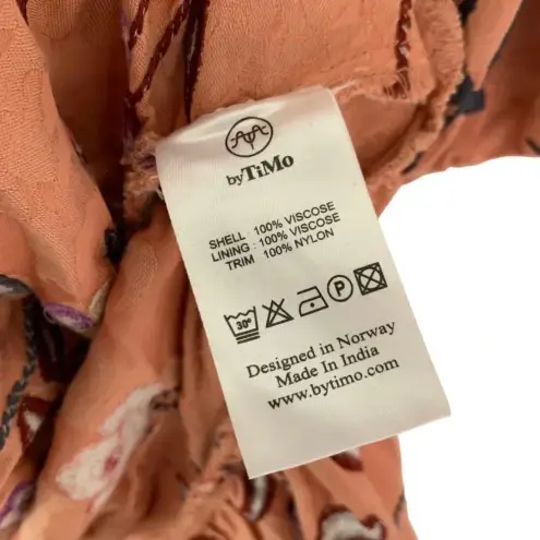 ByTimo Ruched Floral Embroidered Jacquard Dress Balloon Sleeves Coral Size XS Pink