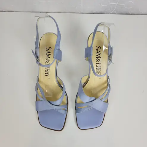Sam & Libby Womens Sandals Size 7.5 Blue Satin Strappy Open Toe Slingback Heels