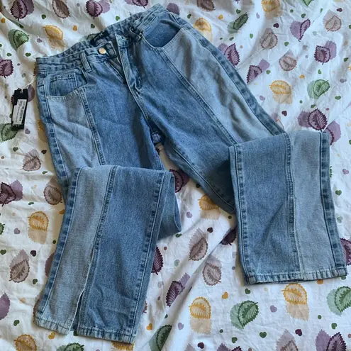 Nasty Gal  High Waisted Two Tone Color Block Split Hem Straight Jeans