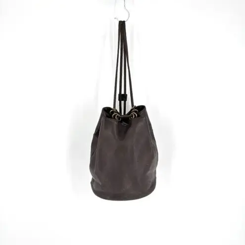 Stone Mountain Dark Chocolate Brown Pebbledâ Leather Brass Grommet BucketâBag