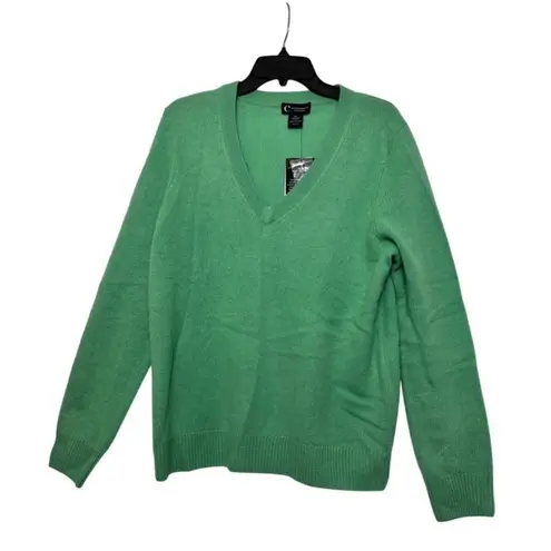 C By Bloomingdales Cashmere Sweater Medium Green V Neck Long Sleeve Womenswear