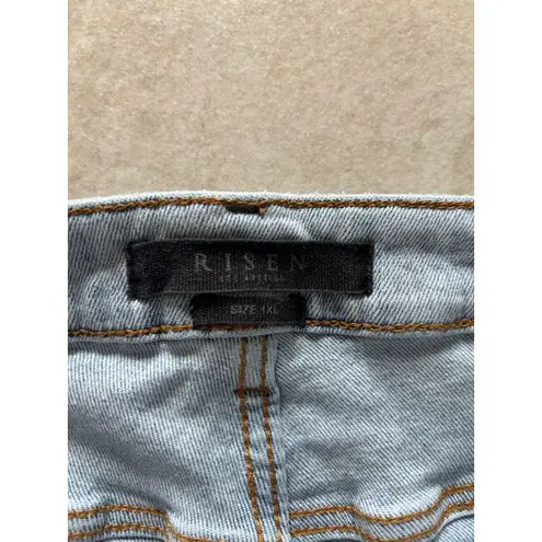 Risen Jeans Womens 1XL Blue Denim High Rise Distressed Raw Hem Boho Size 16W