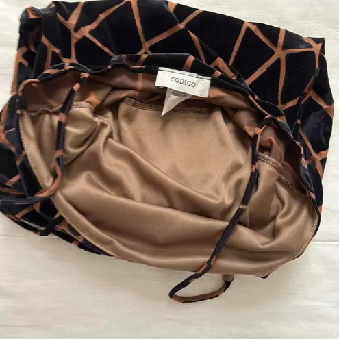 Y2K paper tag Brown black giraffe burnout maxi dress asymmetrical neckline Size M