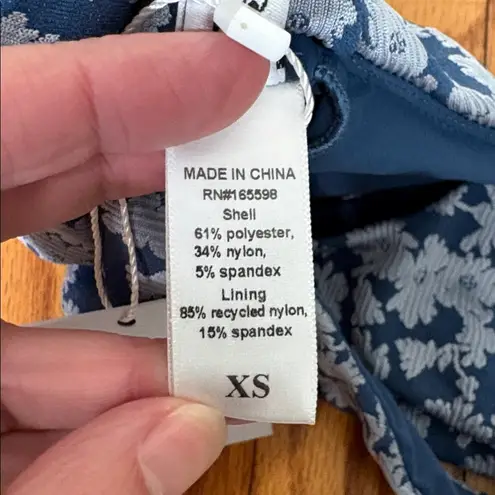 ANDIE Bikini Set Delray Top 90s High Waisted Bottom Bikini blue cream sz XS NWT