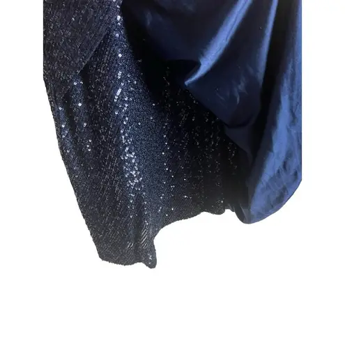 Parker Black Philippa Navy Blue Sequined Long Sleeve Faux Wrap Mini Dress Sz 12