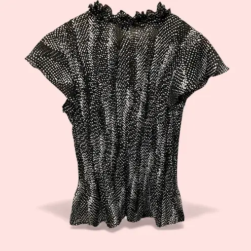 East 5th Cute Vintage Y2K polka dot crinkle ruffle sheer button front blouse whimsigoth