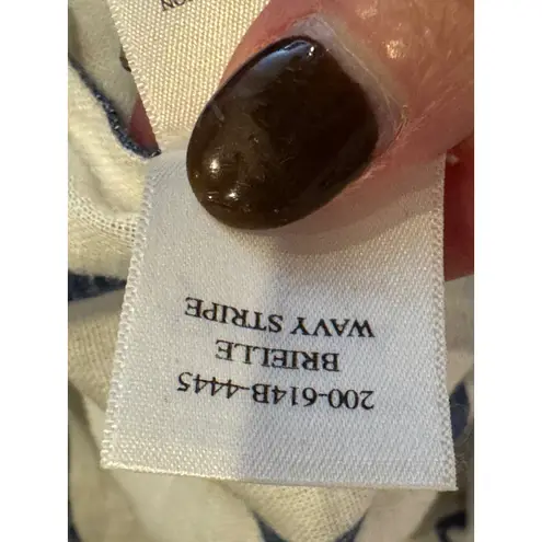 Rails Shirt Women Small White Blue Brielle Wavy Stripe Linen Blend Tie Neck Top