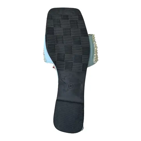 Women’s Blue Pearl Wedding Sandals Size 40 US 9/9.5 Beaded Strap Slip