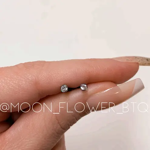 Rainbow Stainless Steel CZ Flat Back Earrings Pink