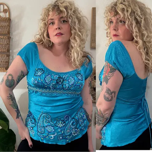 Heart soul Y2K Blue Fairy Peasant Top