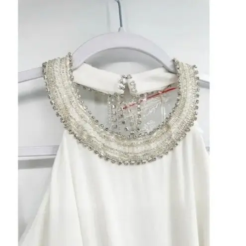 Mac Duggal New 25572 Beaded Halter Jersey Evening Gown white Dress 6