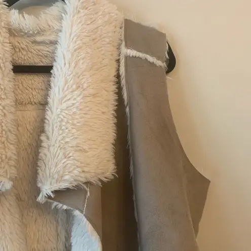 Olive & Oak  Suede and Shearling Tan Drape Front Vest Size Large