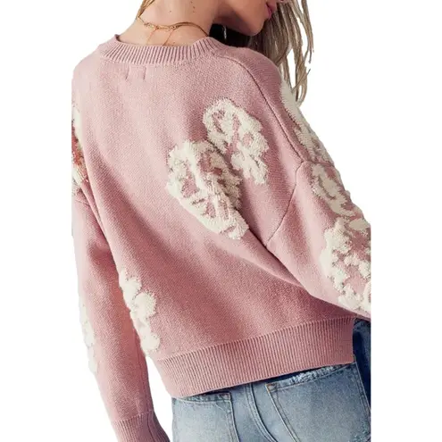 Dreamers by Debut Embroiled Floral Knit Crop Pink Sweater Size M