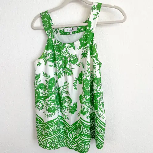 Tibi Green White Floral Silk Tank Top