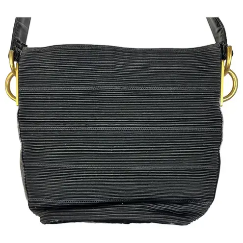 Americana by Sharif Black Ribbed Patent Leather Gold Chain Crossbody Purse