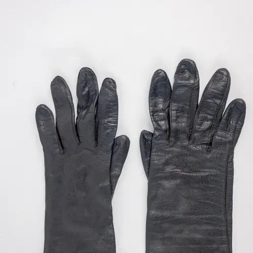 Fownes Vintage Long Black Leather Silk Opera Gloves Womens Small 6.5