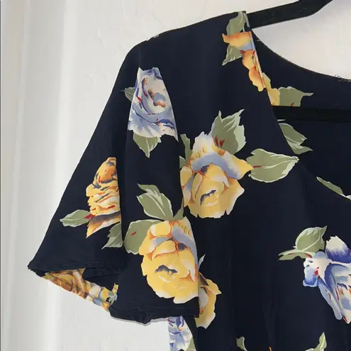 Floral Black Jumpsuit with Yellow Accents Size 8