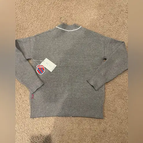 K-Swiss Gray Sweater Knit Cardigan with Piping Detail